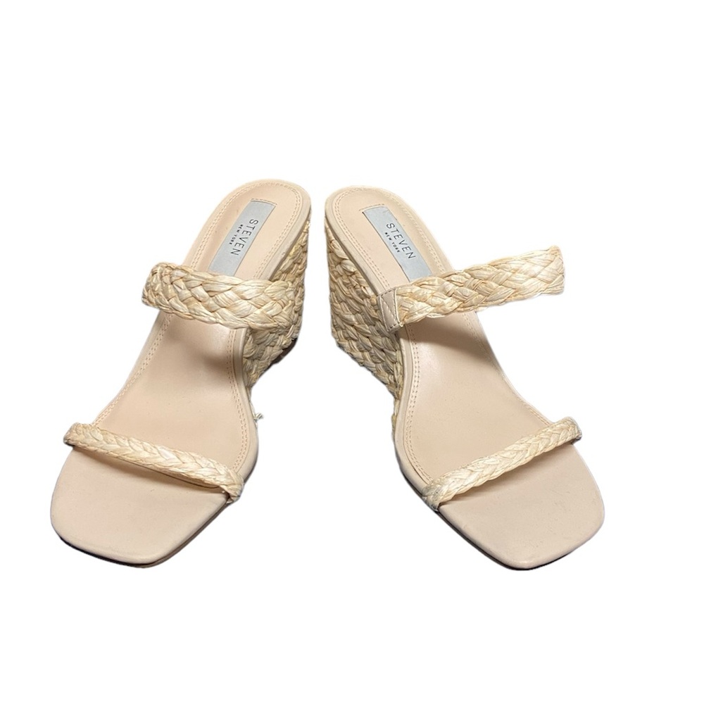 Steven New York Raffia Wedge Sandals Slide Cream Heels Women’s Size 9.5